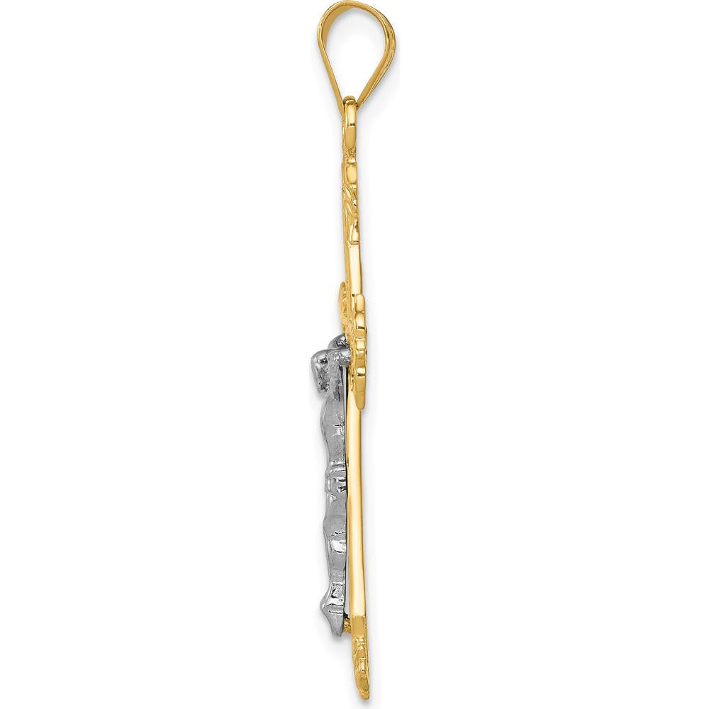 14K Two-Tone Gold Diamond-cut Crucifix Pendant - 40mm Length, 22mm Width by Oro Pregiato