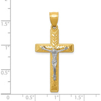 14K Two-Tone Gold Diamond Cut Crucifix Pendant - 41mm Length, 20mm Width by Oro Pregiato