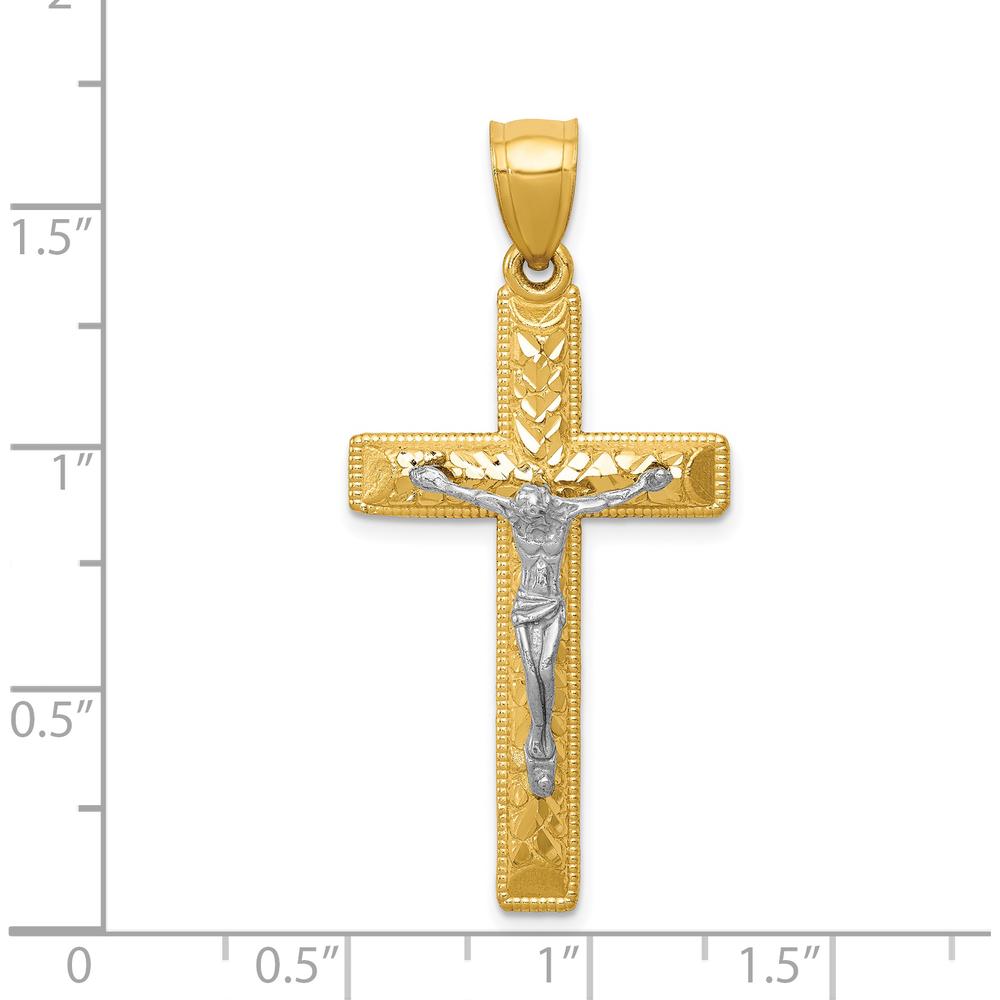 14K Two-Tone Gold Diamond Cut Crucifix Pendant - 41mm Length, 20mm Width by Oro Pregiato