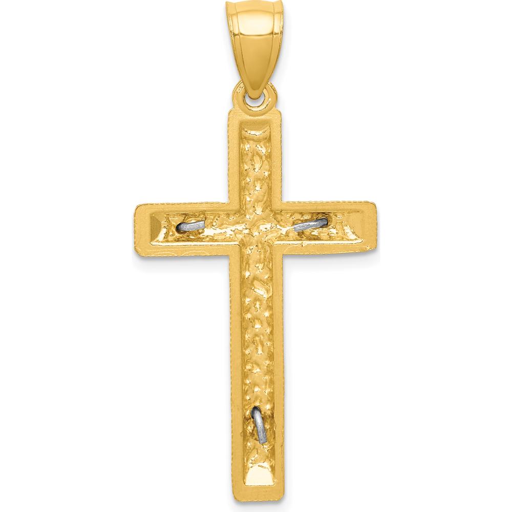 14K Two-Tone Gold Diamond Cut Crucifix Pendant - 41mm Length, 20mm Width by Oro Pregiato
