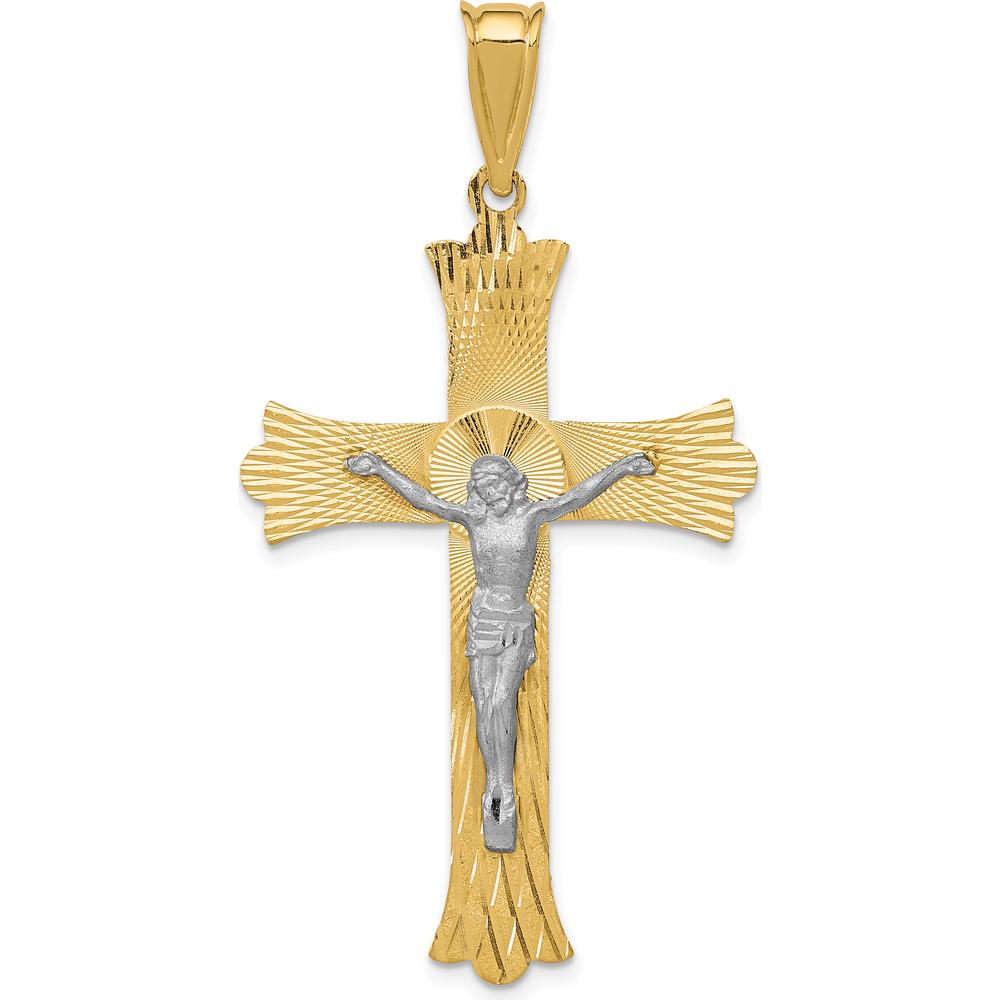 14K Two-Tone Gold Diamond-Cut Crucifix Pendant - 49.5mm Length by Oro Pregiato