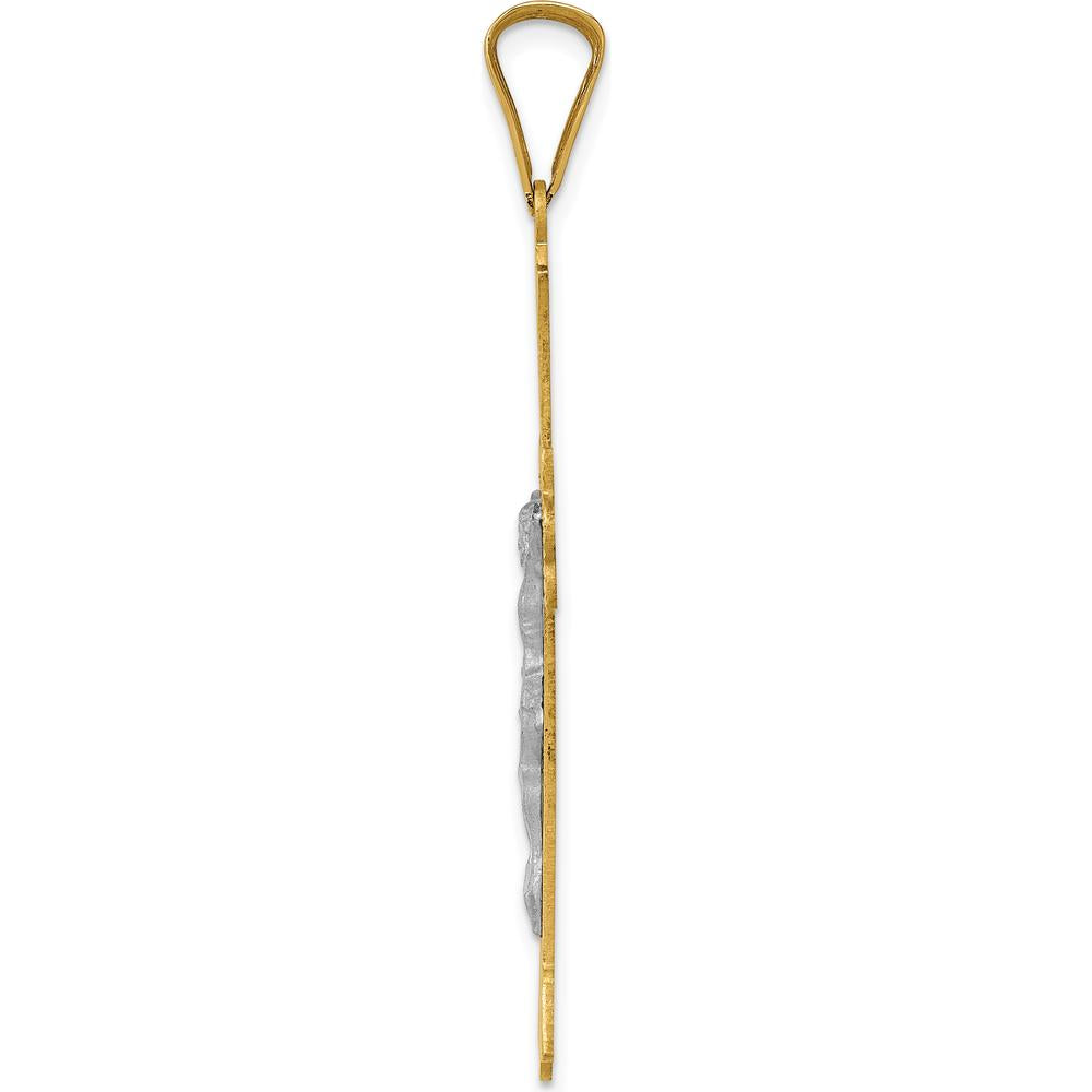 14K Two-Tone Gold Diamond-Cut Crucifix Pendant - 49.5mm Length by Oro Pregiato