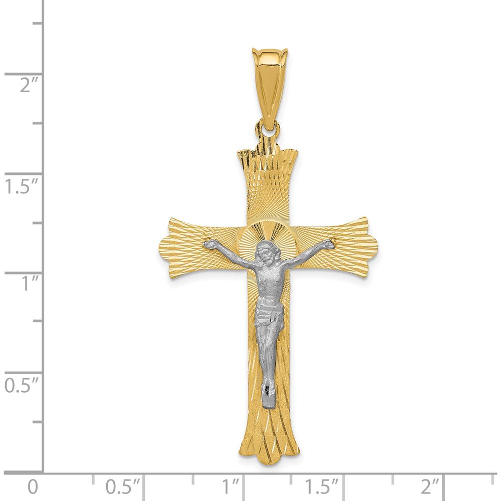 14K Two-Tone Gold Diamond-Cut Crucifix Pendant - 49.5mm Length by Oro Pregiato
