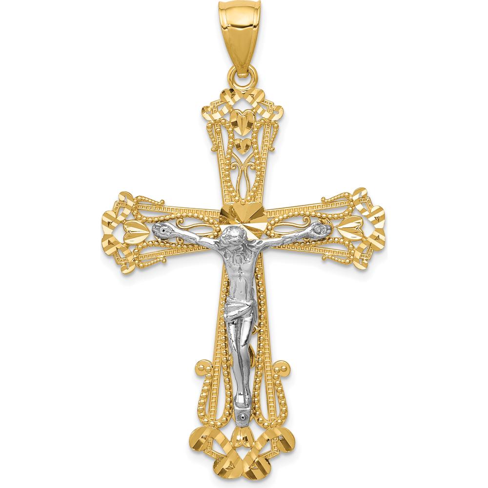 14K Two-Tone Gold Diamond-Cut Crucifix Pendant - 51mm x 31mm by Oro Pregiato