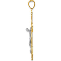 14K Two-Tone Gold Diamond-Cut Crucifix Pendant - 51mm x 31mm by Oro Pregiato
