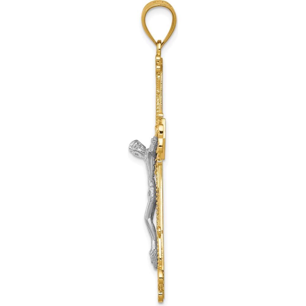 14K Two-Tone Gold Diamond-Cut Crucifix Pendant - 51mm x 31mm by Oro Pregiato