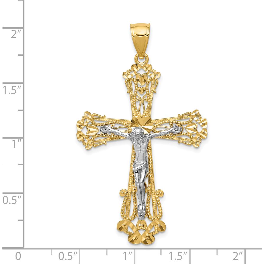 14K Two-Tone Gold Diamond-Cut Crucifix Pendant - 51mm x 31mm by Oro Pregiato