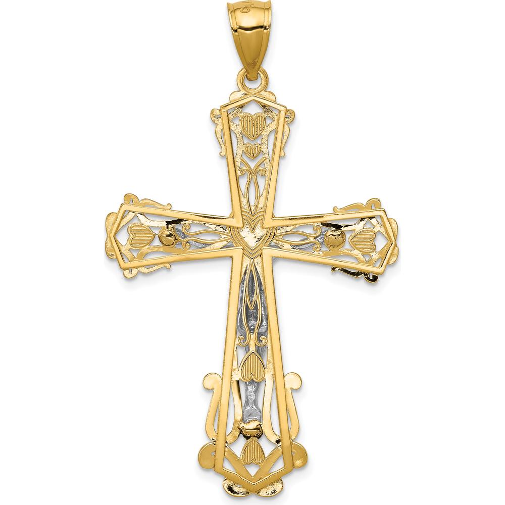 14K Two-Tone Gold Diamond-Cut Crucifix Pendant - 51mm x 31mm by Oro Pregiato