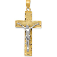 14K Two-Tone Gold Diamond-cut Crucifix Pendant with Christ Figure - 40mm Length by Oro Pregiato