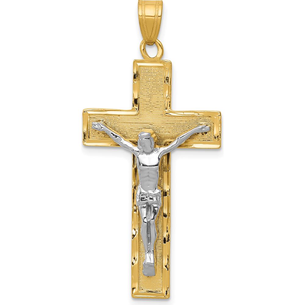14K Two-Tone Gold Diamond-cut Crucifix Pendant with Christ Figure - 40mm Length by Oro Pregiato