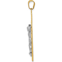 14K Two-Tone Gold Diamond-cut Crucifix Pendant with Christ Figure - 40mm Length by Oro Pregiato