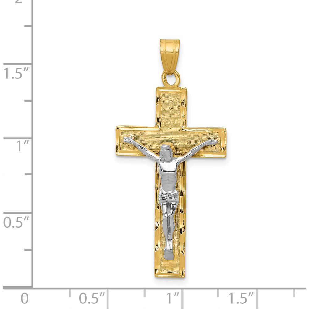 14K Two-Tone Gold Diamond-cut Crucifix Pendant with Christ Figure - 40mm Length by Oro Pregiato