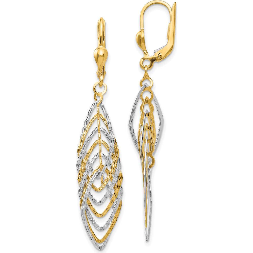 14K Two-Tone Gold Diamond-Cut Dangle Earrings with Polished Finish - 53mm Length by 0