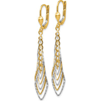 14K Two-Tone Gold Diamond-Cut Dangle Earrings with Polished Finish - 53mm Length by 0