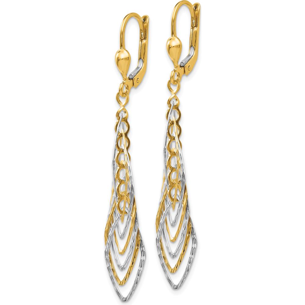 14K Two-Tone Gold Diamond-Cut Dangle Earrings with Polished Finish - 53mm Length by 0