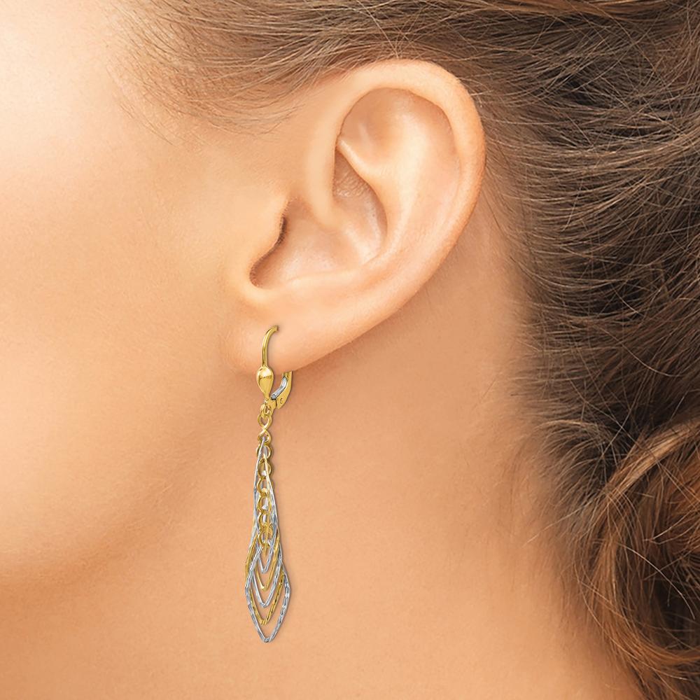 14K Two-Tone Gold Diamond-Cut Dangle Earrings with Polished Finish - 53mm Length by 0