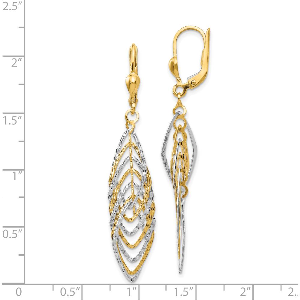 14K Two-Tone Gold Diamond-Cut Dangle Earrings with Polished Finish - 53mm Length by 0