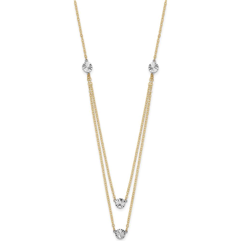 14K Two-Tone Gold Diamond-Cut Disc Double Layer Necklace 17" by 0