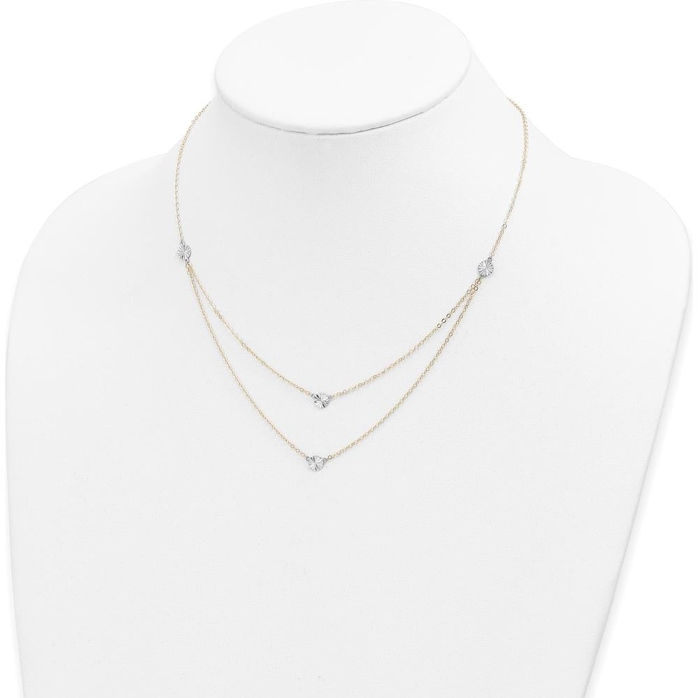14K Two-Tone Gold Diamond-Cut Disc Double Layer Necklace 17" by 0