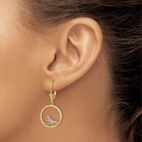 14K Two-Tone Gold Diamond-Cut Dragonfly Leverback Earrings with White Rhodium and Rose Gold Accents by 0