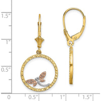 14K Two-Tone Gold Diamond-Cut Dragonfly Leverback Earrings with White Rhodium and Rose Gold Accents by 0