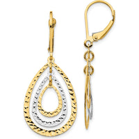 14K Two-Tone Gold Diamond Cut Drop Earrings with Leverback Closure by 0