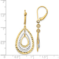 14K Two-Tone Gold Diamond Cut Drop Earrings with Leverback Closure by 0