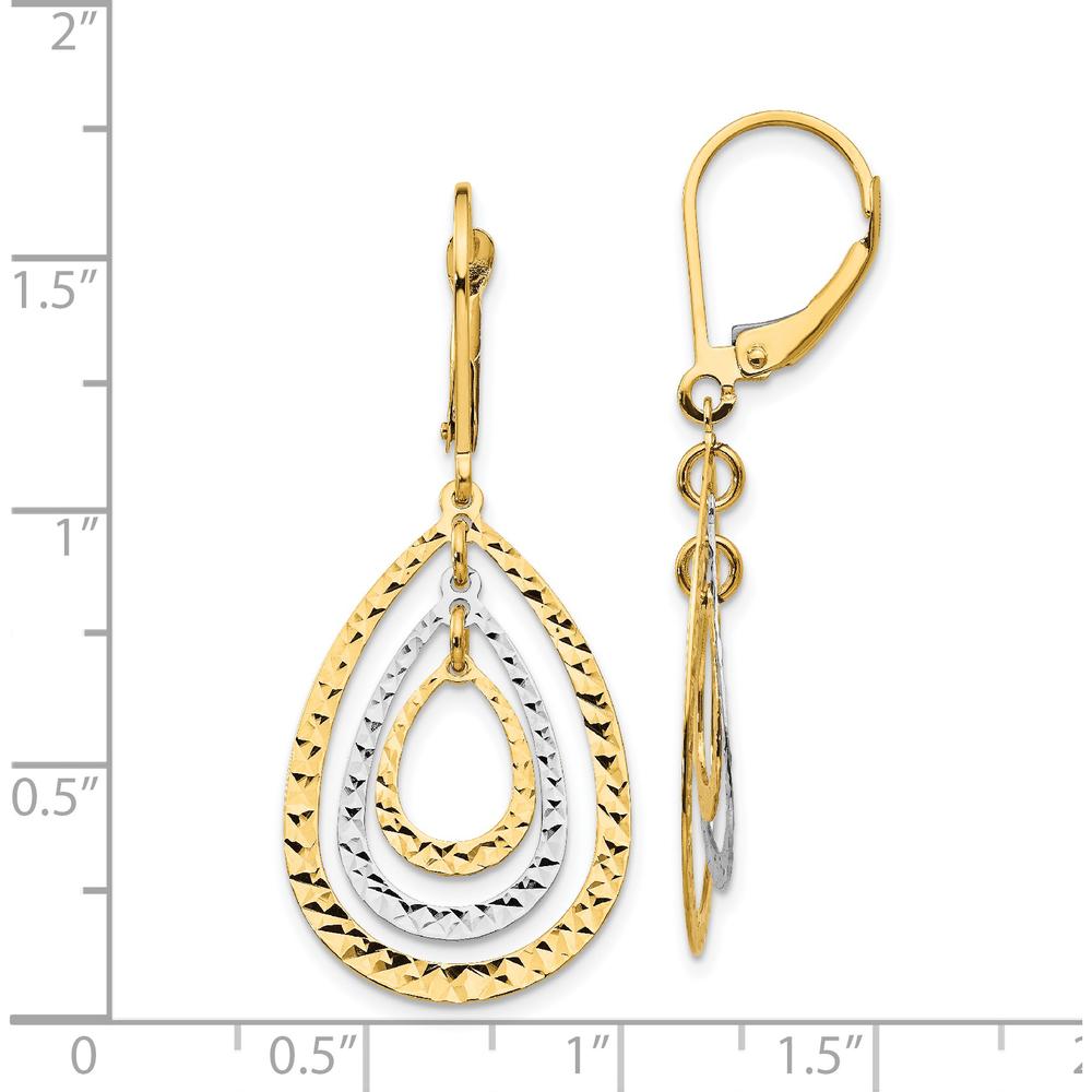 14K Two-Tone Gold Diamond Cut Drop Earrings with Leverback Closure by 0