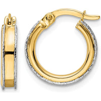 14K Two-Tone Gold Diamond-Cut Edge Round Hoop Earrings - 3x14mm by 0