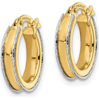 14K Two-Tone Gold Diamond-Cut Edge Round Hoop Earrings - 3x14mm by 0