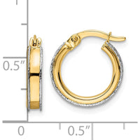 14K Two-Tone Gold Diamond-Cut Edge Round Hoop Earrings - 3x14mm by 0