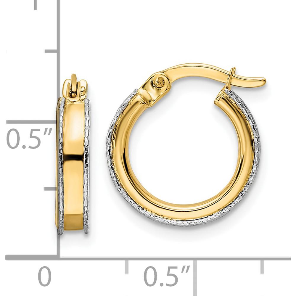 14K Two-Tone Gold Diamond-Cut Edge Round Hoop Earrings - 3x14mm by 0