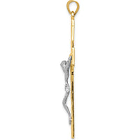14K Two-Tone Gold Diamond-Cut Filigree Crucifix Pendant - 56mm Length by Oro Pregiato
