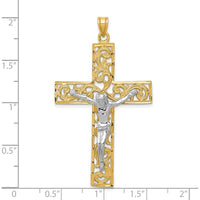 14K Two-Tone Gold Diamond-Cut Filigree Crucifix Pendant - 56mm Length by Oro Pregiato