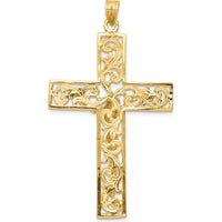 14K Two-Tone Gold Diamond-Cut Filigree Crucifix Pendant - 56mm Length by Oro Pregiato