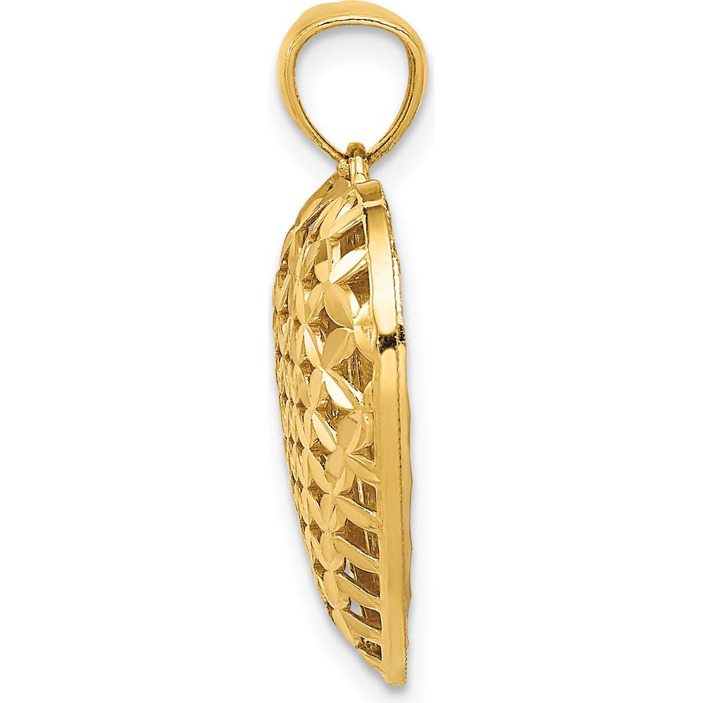 14K Two-Tone Gold Diamond-Cut Filigree Heart Pendant with Polished Finish - 19.5mm by Oro Pregiato