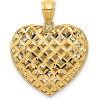 14K Two-Tone Gold Diamond-Cut Filigree Heart Pendant with Polished Finish - 19.5mm by Oro Pregiato