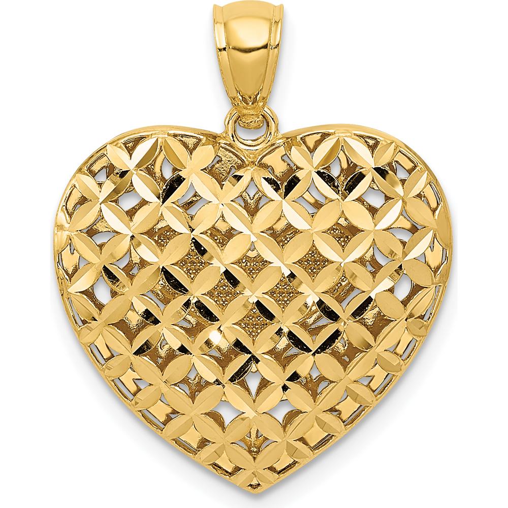 14K Two-Tone Gold Diamond-Cut Filigree Heart Pendant with Polished Finish - 19.5mm by Oro Pregiato