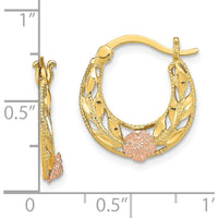 14K Two-Tone Gold Diamond-Cut Floral Hoop Earrings - Elegant Vintage Style by 0
