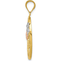 14K Two-Tone Gold Diamond-Cut Floral Pendant with Rhodium Accents by Oro Pregiato