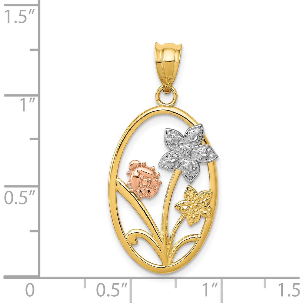 14K Two-Tone Gold Diamond-Cut Floral Pendant with Rhodium Accents by Oro Pregiato