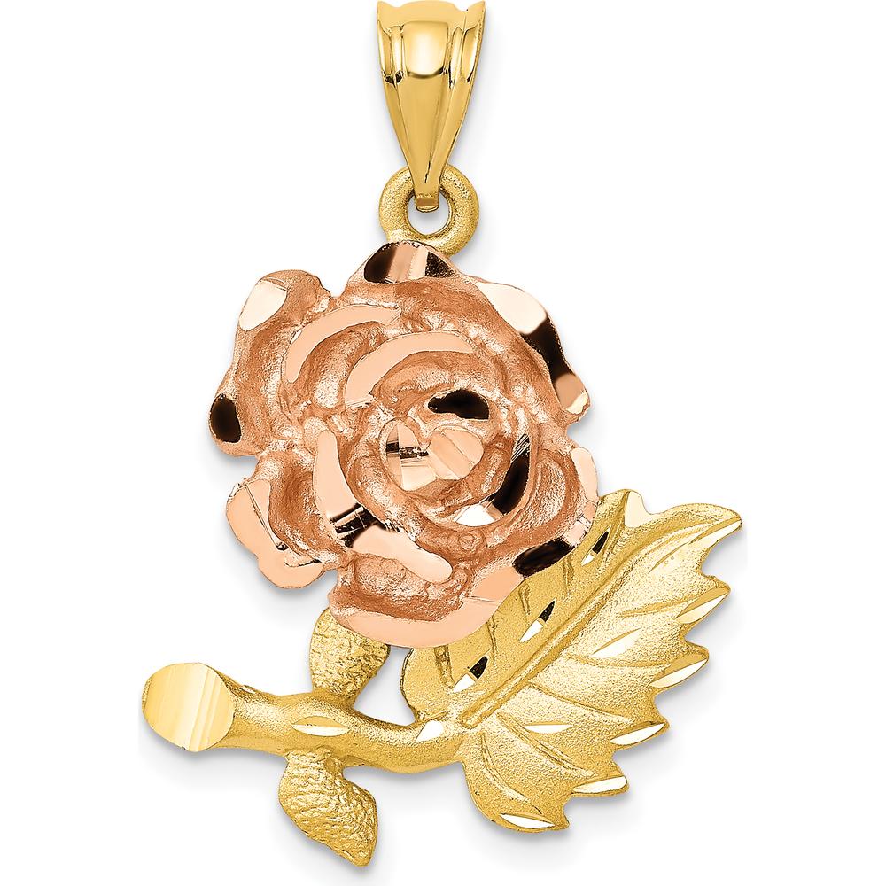 14K Two-Tone Gold Diamond-Cut Flower Pendant with Polished & Brushed Finish - 29mm Length, 19mm Width by Oro Pregiato