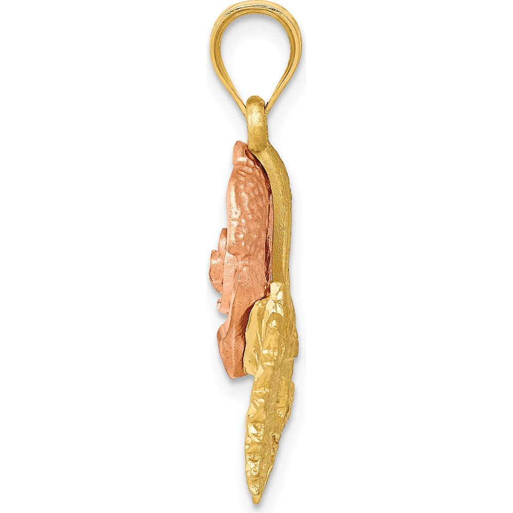 14K Two-Tone Gold Diamond-Cut Flower Pendant with Polished & Brushed Finish - 29mm Length, 19mm Width by Oro Pregiato