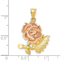 14K Two-Tone Gold Diamond-Cut Flower Pendant with Polished & Brushed Finish - 29mm Length, 19mm Width by Oro Pregiato