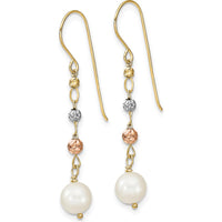 14K Two-Tone Gold Diamond-Cut Freshwater Cultured Pearls Dangle Earrings - 12mm Total Pearl Size by Monteluci Fine Jewelry