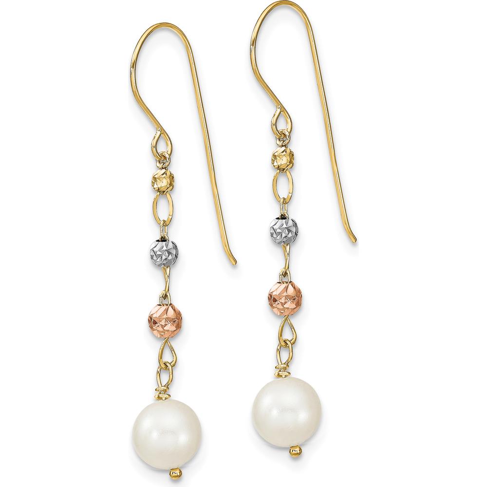 14K Two-Tone Gold Diamond-Cut Freshwater Cultured Pearls Dangle Earrings - 12mm Total Pearl Size by Monteluci Fine Jewelry