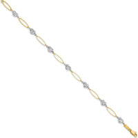 14K Two-Tone Gold Diamond-Cut Heart and Oval Link Bracelet - 7.25" by 0