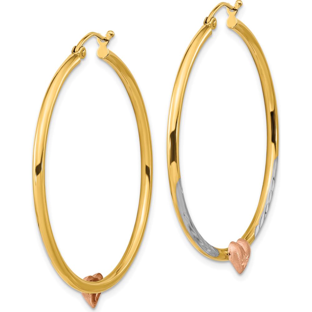 14K Two-Tone Gold Diamond-Cut Heart Hoop Earrings - 44.17mm Length by 0