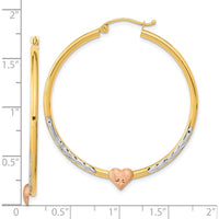 14K Two-Tone Gold Diamond-Cut Heart Hoop Earrings - 44.17mm Length by 0