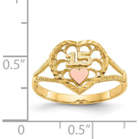 14K Two-Tone Gold Diamond-Cut Heart Ring with Polished Finish - 11mm Length by Oro Pregiato